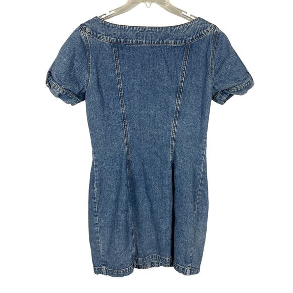 Guess Y2K Acid Wash Denim Bodycon Short Sleeve Mini Dress L - Picture 2 of 5